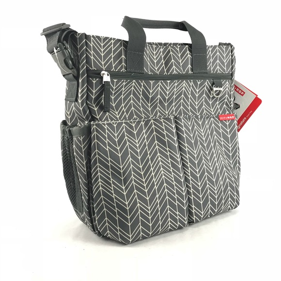 skip hop duo signature diaper bag grey feather